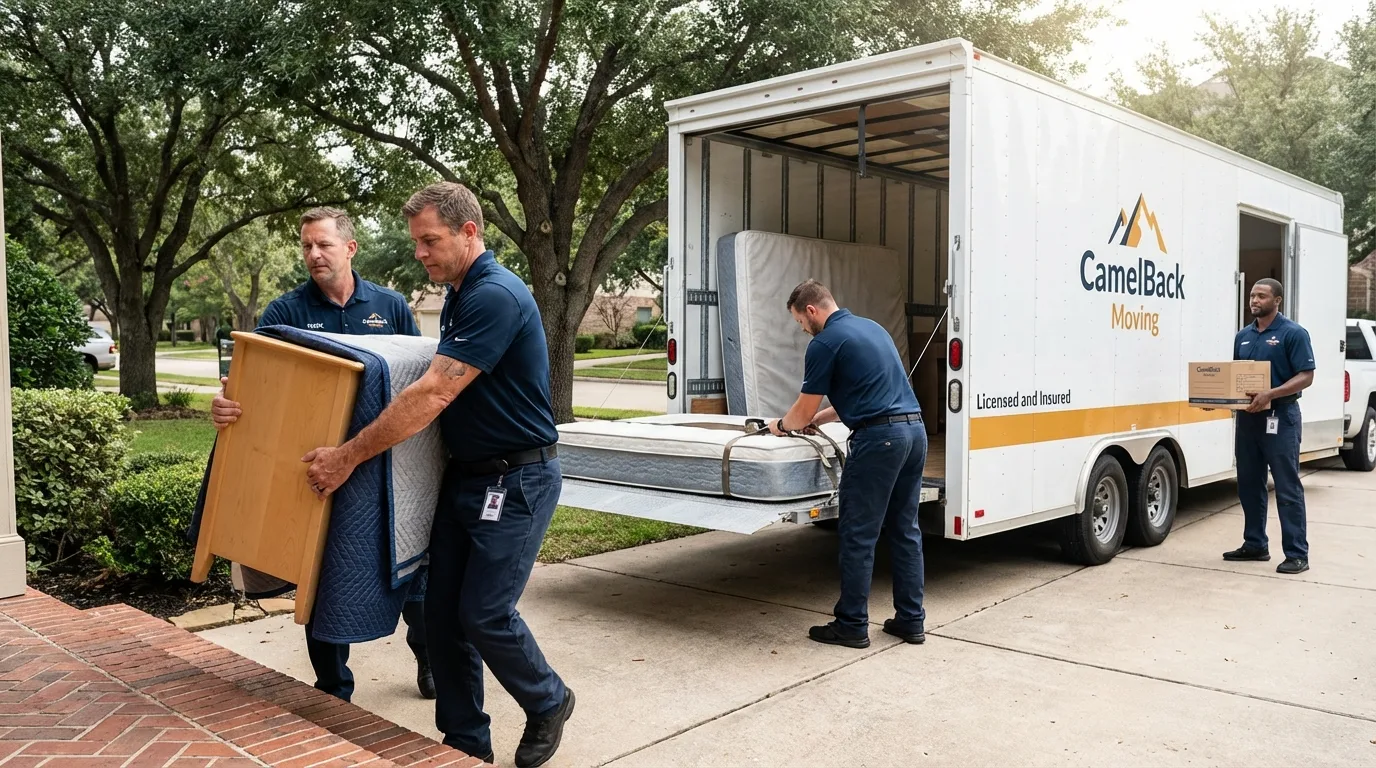 Crew loading residential truck for cross-state move from Clarendon Hills, IL