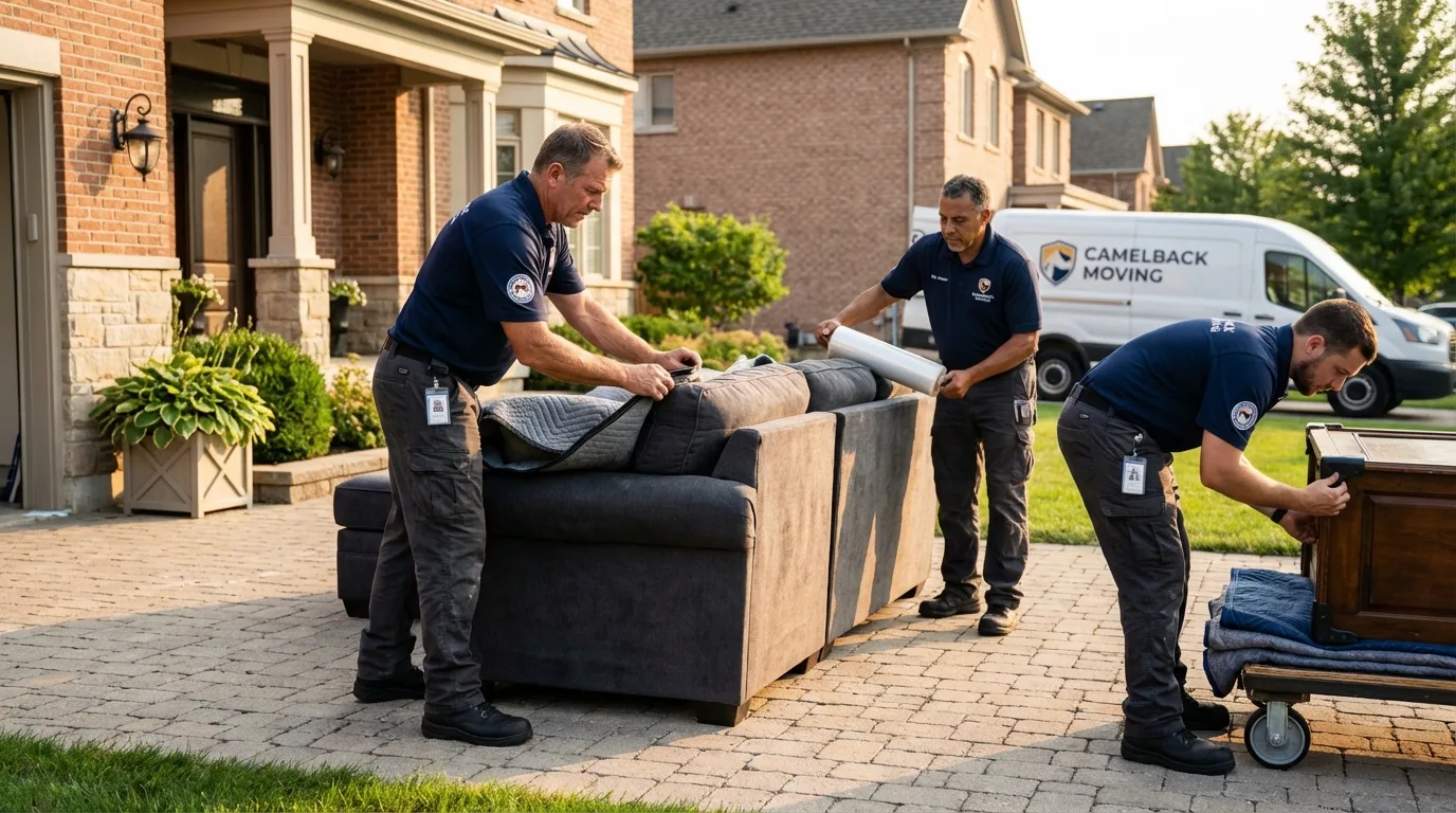 Large estate moving crew wrapping furniture in Clarendon Hills, IL