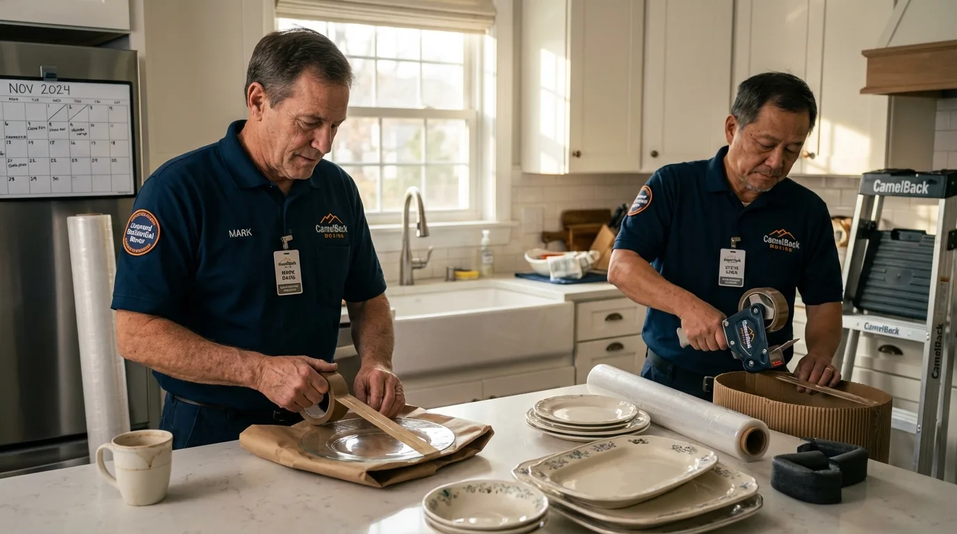 Professional crew packing kitchen dishware in Clarendon Hills, IL